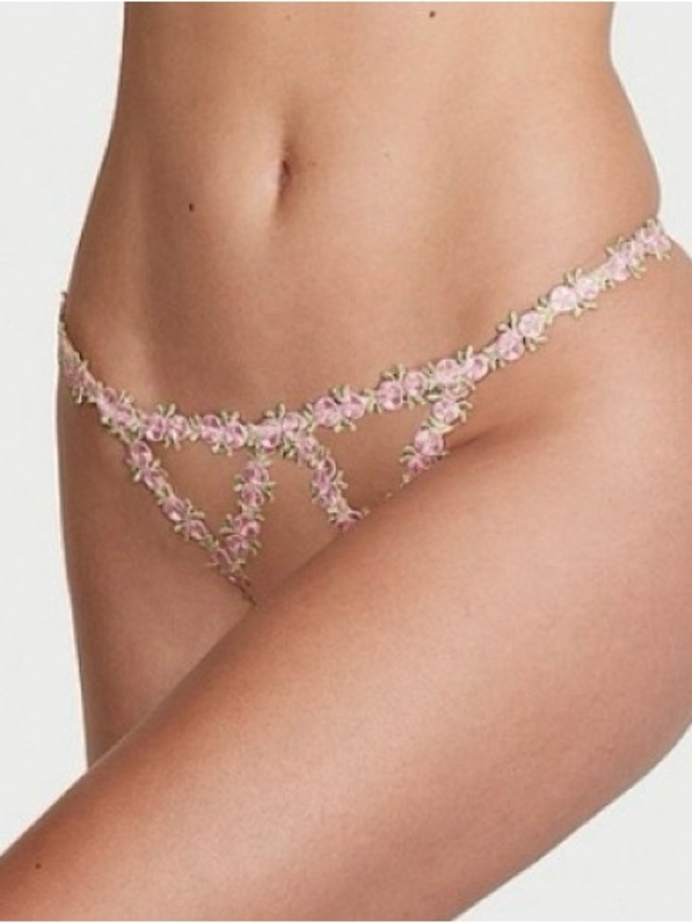 Victoria's Secret Dream Angels Pink Rosebud Crotchless V String Panty Small NWT